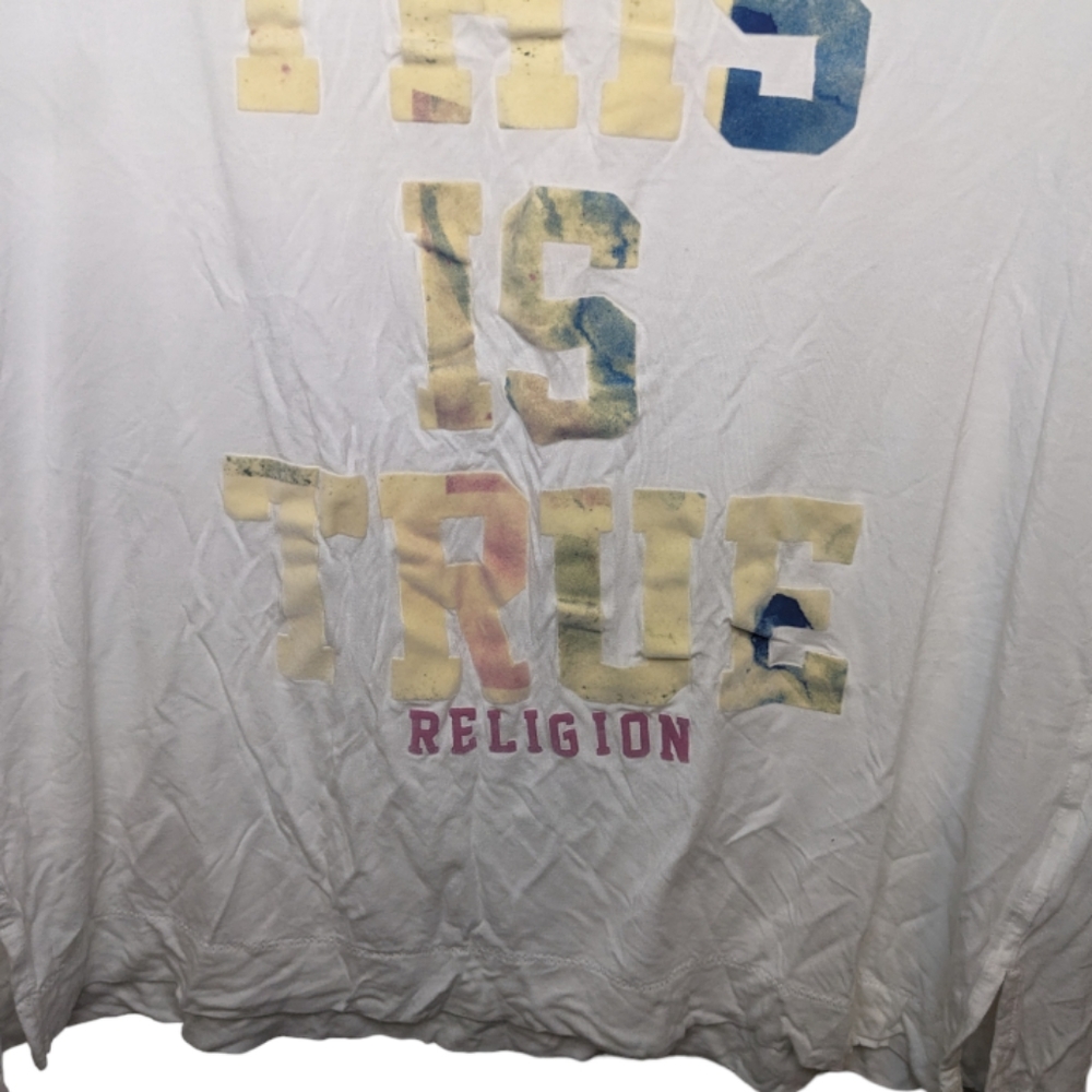 True Religion Women's White Graphic Logo T-Shirt, Size L ✨ - Picture 4 of 9